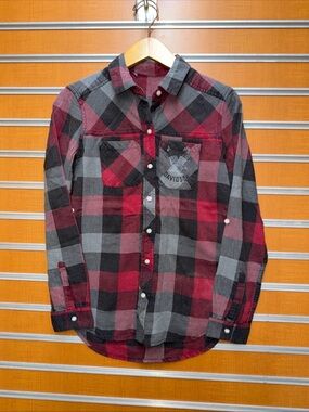 Harley-Davidson Red and Gray Plaid Button-Down Shirt